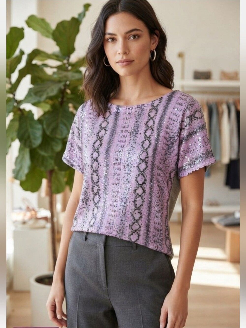 T-Bags Los Angeles Women's Purple Snakeskin Top Size Small
